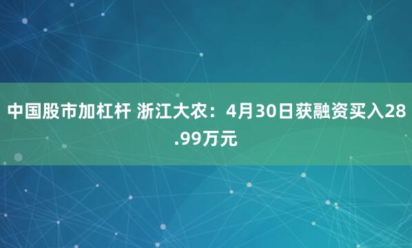 中国股市加杠杆 浙江大农：4月30日获融资买入28.99万元