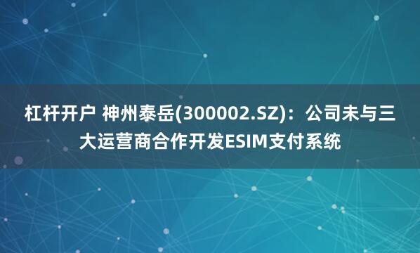 杠杆开户 神州泰岳(300002.SZ)：公司未与三大运营商合作开发ESIM支付系统